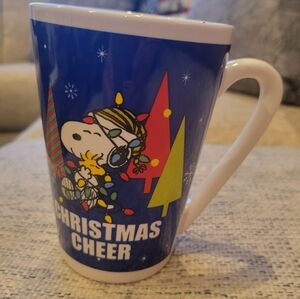 PEANUTS CHRISTMAS CHEER SNOOPY MUG navy blue red green dishwasher microwave safe